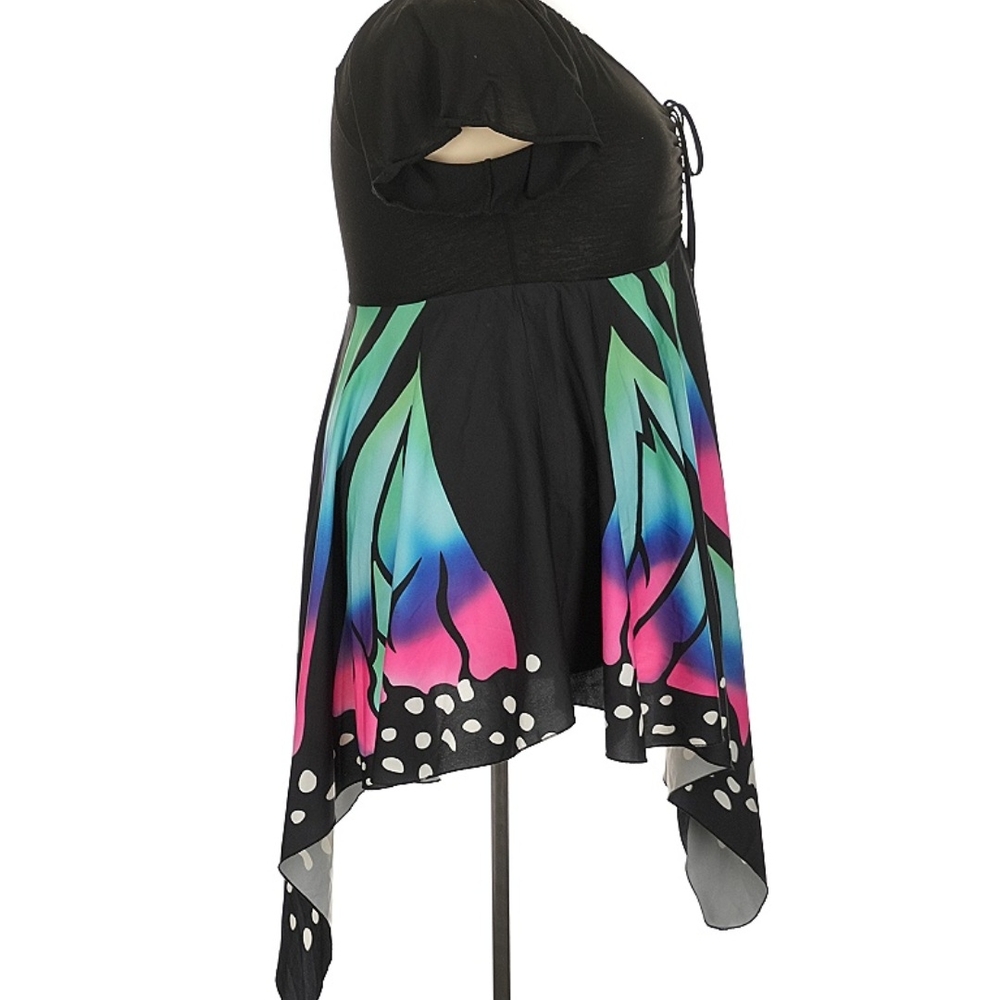Asymmetrical Black and Multicolor Butterfly Dress - Picture 10 of 11